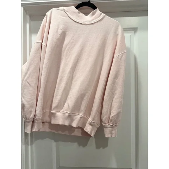 WE THE FREE Pink Mock Neck Ribbed Long Sleeve Oversized Sweatshirt Women S - Picture 5 of 10
